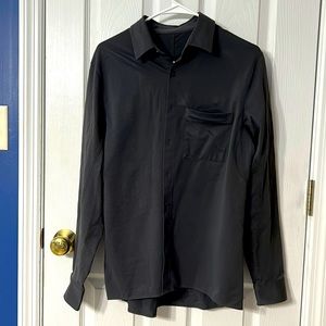 “Live in Practice” Adult Large Black Button Down Oxford with Zipper Front Pocket